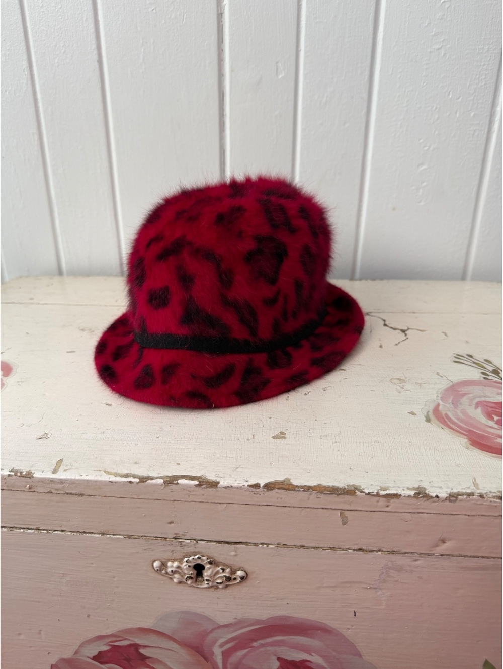 Something Special Red and Black Angora Blend Fuzzy Bucket Hat